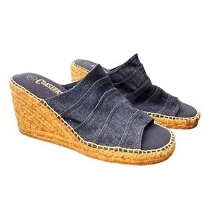 COASTERS Denim Espadrille Platform Wedge Sandals Size 8 Vacation Boho Travel NEW
